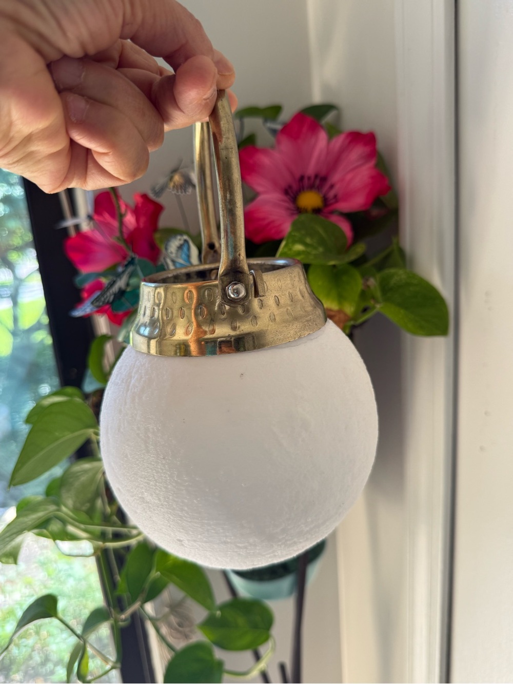 Brass-Accented White Globe Hanging Lantern